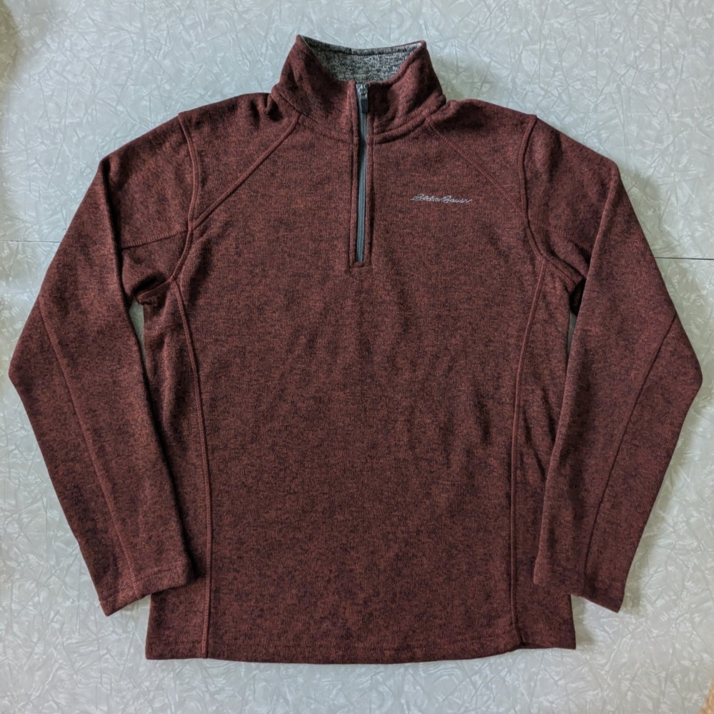 Eddie Bauer Mens Medium Burgundy Heather Quarter Zip Pullover Sweater